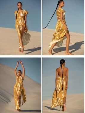 Diarrablu Mustard and White Abstract Wrap Maxi Dress